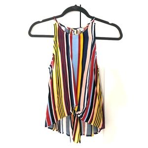 Multicolored horizontal striped front tie top